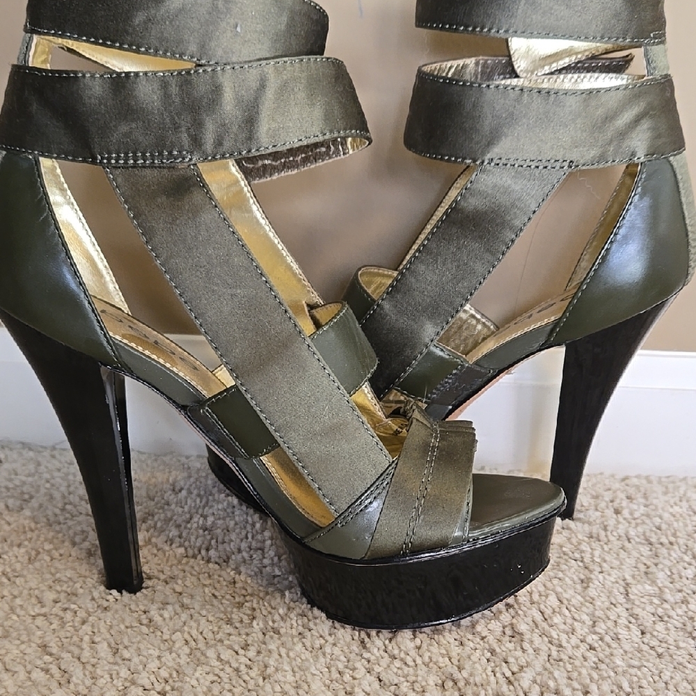 Bebe Green Heels with Strappy Design